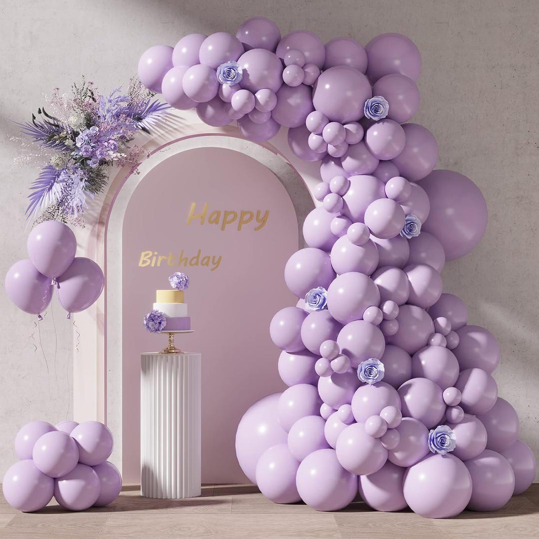 RUBFAC 87pcs Lavender Balloons Different Sizes 18 12 10 5 Inches for Garland Arch, Premium Pastel Latex Balloons for Birthday Party Wedding Baby Shower Bridal Shower Decorations