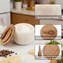 Salt and Pepper Spice Cellar, Marble Container for Coffee, Sugar, Spices and Candies, With Built-in Magnetic Attraction Spoon and Acacia Wood Lid, 6.5 oz (Snowflake White)