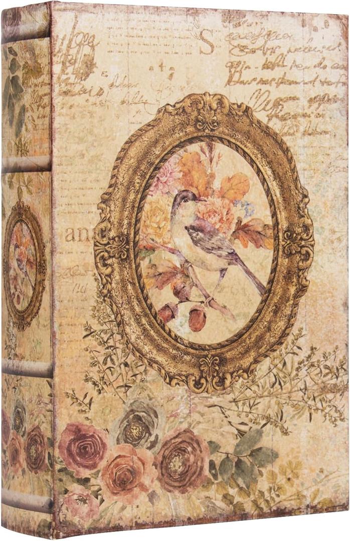 Decorative Vintage Style Fake Book Flowers Pattern Faux Leather Embossed Victorian Book Storage Box 3-04