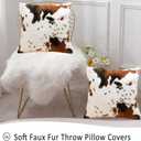 Throw Pillow Covers Soft Faux Fur Pillow Cover Animal Cow Hide Cowhide Print Decor Accent Cushion Covers Farm Pillowcases for Couch Sofa Bedroom Living Room, 18x18, Brown White
