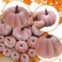 16Pcs Pink Fake Foam Pumpkins Decorating Velvet Fabric Pumpkin Bulk Fall Table Bowl Centerpiece Farmhouse Harvest Decorative Halloween