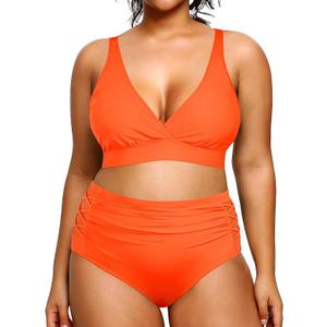 Yonique Womens Plus Size Bikini High Waisted Swimsuits Two Piece Bathing Suits Tummy Control Swimwear 3XL Orange