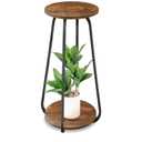 Plant Stand Indoor, 2 Tier Plant Shelf Pedestal Stand Flower Stand, Metal Wood Plant Stands for Indoor Plants Living Room Balcony Deck Garden