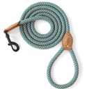 Mile High Life Rope Leash with Genuine Leather Connection, 6 FT/5 FT/4 FT, Heavy Duty Dog Leash for Medium & Large Dogs (Peacock Blue, 60Inch)