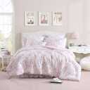 Laura Ashley - Twin Comforter Set, Reversible Cotton Bedding for Year Round Use, 2 Piece Coquette Bed Set with Matching Pillowcase (Delphine Mauve Pink)