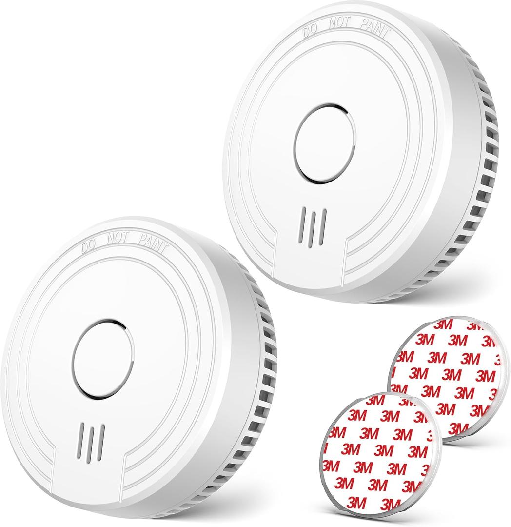 Ecoey Smoke Detector Fire Alarm with Photoelectric Technology, Fire Detector with Test Button and Low Battery Signal, Fire Alarm for Bedroom and Home, FJ136GB, 2 Pack 