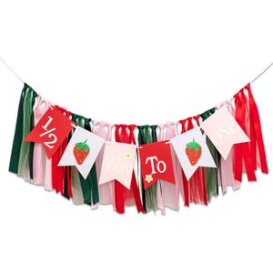 Strawberry 1/2 Way To One High Chair Banner - 6 Months Birthday Party Decorations, Berry Sweet Girl Half Birthday Party Supplies High Chair Banner, Strawberry Sign Baby Shower Party Garland