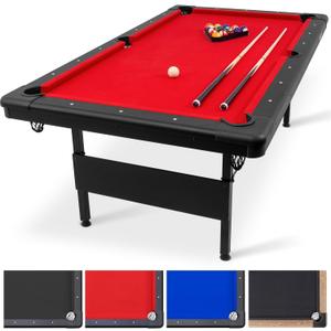 GoSports 6, 7, or 8 ft Billiards Tables - No Assembly, Choose Your Color - Portable Pool Table Includes Full Set of Balls, 2 Cue Sticks, Chalk and Felt Brush