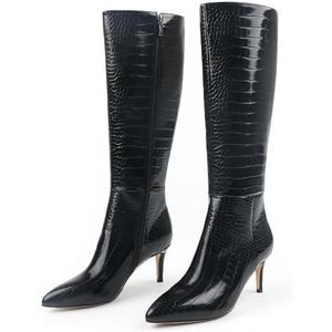 JOY IN LOVE Women's Knee High Tall Boots 2.75" Stiletto Heel Pointed Toe Zipper Boots Size 6