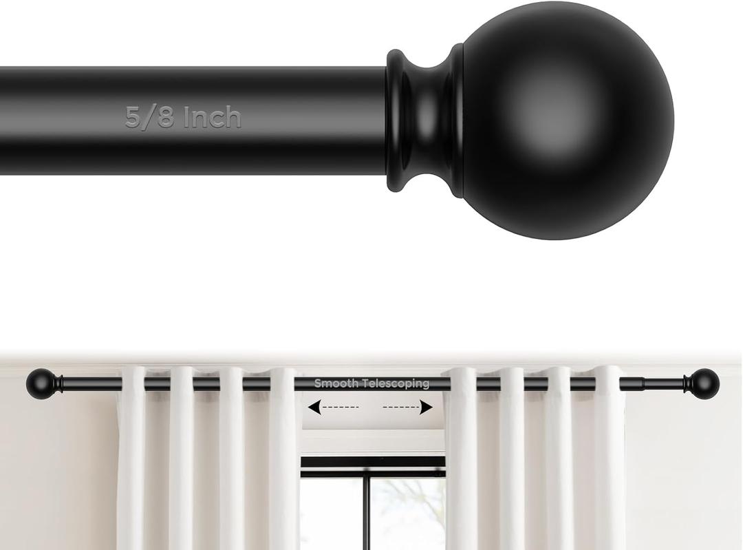 Curtain Rod for Windows 18-45 Inch, Black 5/8 Inch Small Window Treatment Rods, Short Adjustable Splicing Drapery pole, Matte Black