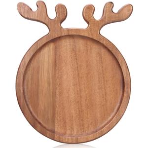 15"x12" Large Acacia Wood Christmas Decorative Veggie Tray Round Serving Platters Wooden Cheese Charcuterie Board Xmas Dinner Plate Dish Festive Fruit Tray Charger Plates for Christmas Holiday Platter