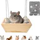 Large Wooden Hanging Bed with Soft Plush Mat for Chinchilla, Hammock for Rat Cage, Guinea Pig Ferret Swing, Small Animal Cage Accessories Resting Nest