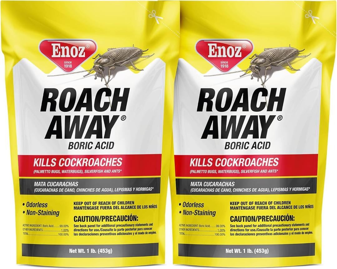 Enoz Roach Away Boric Acid Powder - (2 Pack) 16 oz Bag - Kills Cockroaches, Silverfish, and Ants - Boric Acid Roach Killer and Ant Killer Powder