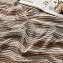 EMME Cotton Muslin Queen Blanket Bed Layering Bedspread Coverlet Breathable Gauze Soft Lightweight Adults (Striped Brown, 90"x90")