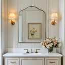 Brass Scalloped Arched Wall Mirror, 22x30 Brushed Gold Irregular Bathroom Mirror with Curved Design for Vanity, Powder Room, Fireplace, Mantel, Stainless Steel Frame, Rustproof