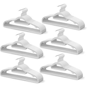 60 Pack Thin Space Saving Hangers, No Slip Clothes Hangers with Non Slip Textured and 360 Hook - Plastic Hanger, Closet Organizer for Shirt, Pants, Suit, Skirt, Coat - Ivory White