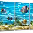 SYGALLERIER School Of Fish Metal Wall Art Handcrafted 3D Coastal Aluminum Artwork Modern Abstract Sea Styles Wall Accent in Blue Green Silver Color for Living Room Bedroom Bathroom Decor (24x64IN)