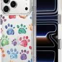MOSNOVO for iPhone 17 Pro Max Case | Military Grade 6.6ft Drop Tested | Camera Control | Clear with Colorful Paw Design