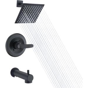 Replacement Faucet Shower Trim Kit for Delta 1300/1400 & 13/14 Series, Tub Shower Faucet Set, High Pressure 8" Square Rain Shower Head - Matte Black (Valve/Cartridge Not Included)
