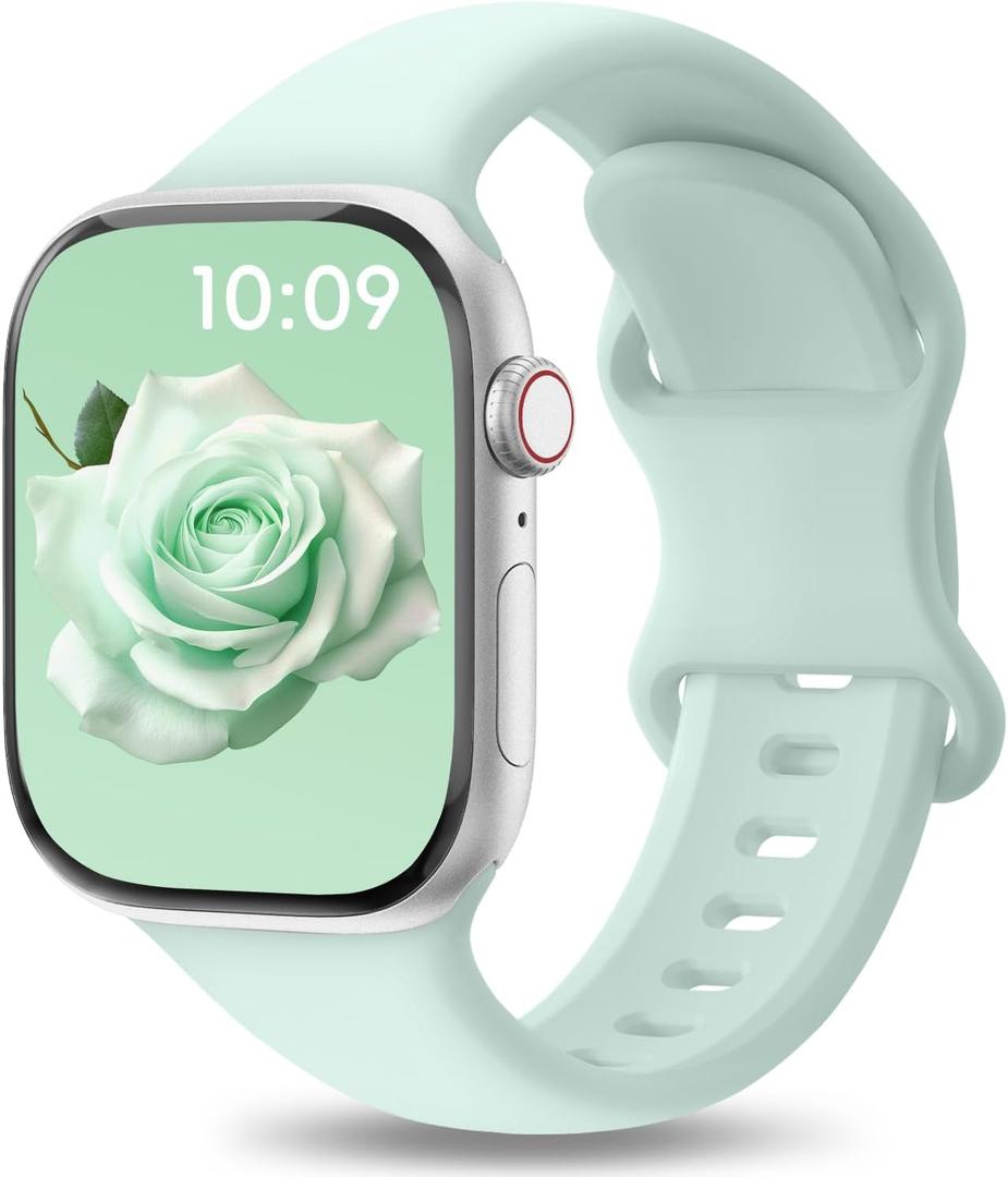 Patenting Sport Silicone Band Compatible with Apple Watch Bands 40mm 38mm 41mm 42mm 44mm 45mm 46mm 49mm Women Men, Waterproof Soft Wrist Strap for iWatch Series 11 10 9 8 7 6 5 4 3 2 1 SE Ultra 2 3 (Aquamarine Green(#New))