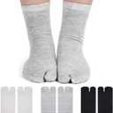 Geyoga 6 Pairs Flip Flop Socks Unisex Split Toe Cotton Tabi Socks for Women Men (3-5, Black, White, Gray)