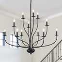 Black Chandelier 12 Light, Large Modern Farmhouse Chandeliers for Dining Room, Industrial Candle Pendant Lighting Fixture for Foyer Hallway Entryway High Ceiling, Bedroom, Living Room, Kitchen E12