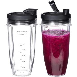 Replacement 24oz Blender Cup For Ninja BN401 BN751 BN801 BN800 BL450 BL456 BL480 Foodi SS401 SS101 TWISTi SS151 SS351 Cups Nutri Ninja Auto IQ Parts Lids Upgraded (2 Pack)