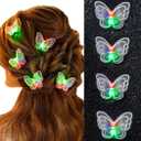 JEWEKY Light Up Butterfly Hair Clips Sparkly 5 Piece Lace Hair Pins Rave Hair Accessories for Women (White)
