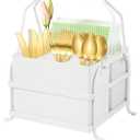 NelyBet Silverware Caddy Utensil Holder With Handle,Outdoor Silverware Holder Picnic Caddy and Camping Utensil Organizer, Flatware Holder for Party Gatherings, Metal White