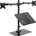 VIVO Freestanding Dual Computer Monitor and Laptop Combo Desk Stand with Glass Base, Fits up to 32 inch Monitors and 17 inch Laptops, Black, STAND-V003FGL
