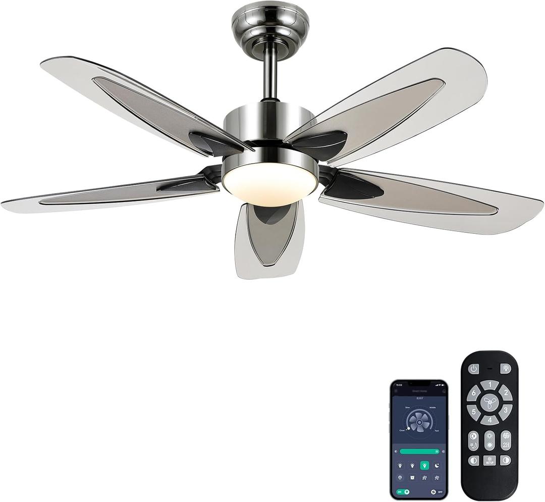 42" Black Ceiling Fans with Lights - Outdoor Ceiling Fan with Lights and Remote/APP, Reversible DC Motor, Dimmable, Modern Low Profile Ceiling Fan Light for Indoor, Bedroom, Covered Patios