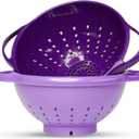 Crisp 2-Piece Mini Colander Berry Baskets With Handles - Food Strainers For Kitchen - Small Colander For Berries, Strawberry & Grape - Dishwasher Safe Berry Strainer - Made in the USA - Purple