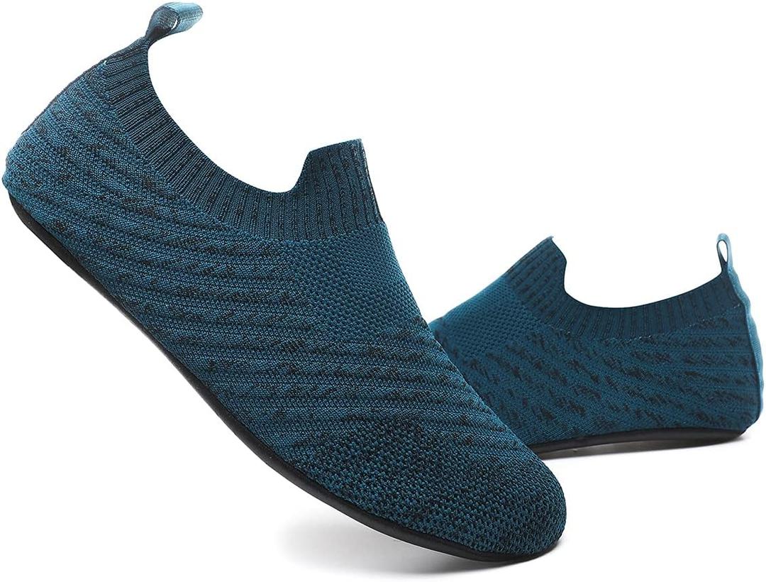 Adult Lightweight Slip-on Grip Indoor House Slippers Non-slip Barefoot House Home Shoes for Women Men (6-6.5 Women/4.5-5 Men, 2005bluecyan)