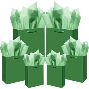 Qiqee Deep Green Gift Bags with Tissue Paper Mulit Assorted Sizes 10PCS Present Party Favor Birthday Bags(2pcs Large 13", 4pcs Medium 9", 4pcs Small 6")
