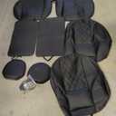  4 seat covers, 4 seats back covers, two head covers and two black covers, pack of 12 pieces. Size back covers with head covers: 34×22 inch . Size back covers without head covers is : 21×23 inch. Size 1st pair seat covers is: 21×22 inch. 2nd pair seat covers size is : 24×21 inch . Seat Head covers size is : 10×10 inch. Black cover size is 22*12,5 inch