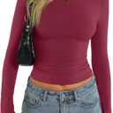 EasyGala Womens Cotton Boat Neck Long Sleeve Shirts Basic Going Out Stretchy Slim Fit Y2k Crop Tops (Large, Magenta)