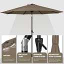 Tempera 9ft Patio Market Outdoor Table Umbrella with Push Button Tilt and Crank, Large Sun Umbrella with Sturdy Pole & Fade Resistant Canopy, Easy to Set, Taupe