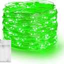 Dazzle Bright Fairy Lights Battery Operated, 20 FT 60 LED Silver Wire St. Patrick's Day Waterproof Battery Operated String Lights, Christmas Decorations for Indoor Outdoor Bedroom Yard Decor, Green