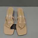 Mindeeryy Thong Sandals Kitten Heels Square Toe Flip Flops Slip On Heels for Women Kitten Heel Sandals Low Heel 2.4 Inch for Casual Nude 7