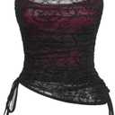 SOLY HUX Women's Ruched Lace Cami Top Drawstring Sleeveless Clubwear Sexy Gothic Tops (Black, XL)