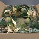 Artificial Christmas Wreath for Front Door - 24 Inch Winter Wreaths Gold Poinsettia with Pine Cones & Ornaments Faux Greenery Wreath for Wall Window Porch Farmhouse Home Holiday Indoor Outdoor Decor