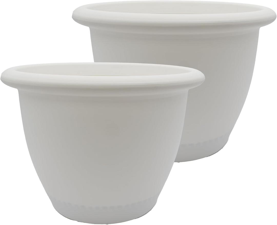 The HC Companies Sevilla Flower Planters - Outdoor & Indoor Planter - Round Self Watering Plant Pots for Herbs & More (9”, White, Pack of 2)