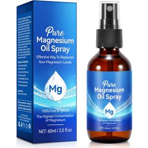 Pure Magnesium Oil Spray, 100% Pure & Natural Magnesium Oil Spray 2.0 fl. oz, Magnesium Oil Spray for Sleep Quality, Skin, Muscle, Men and Women.