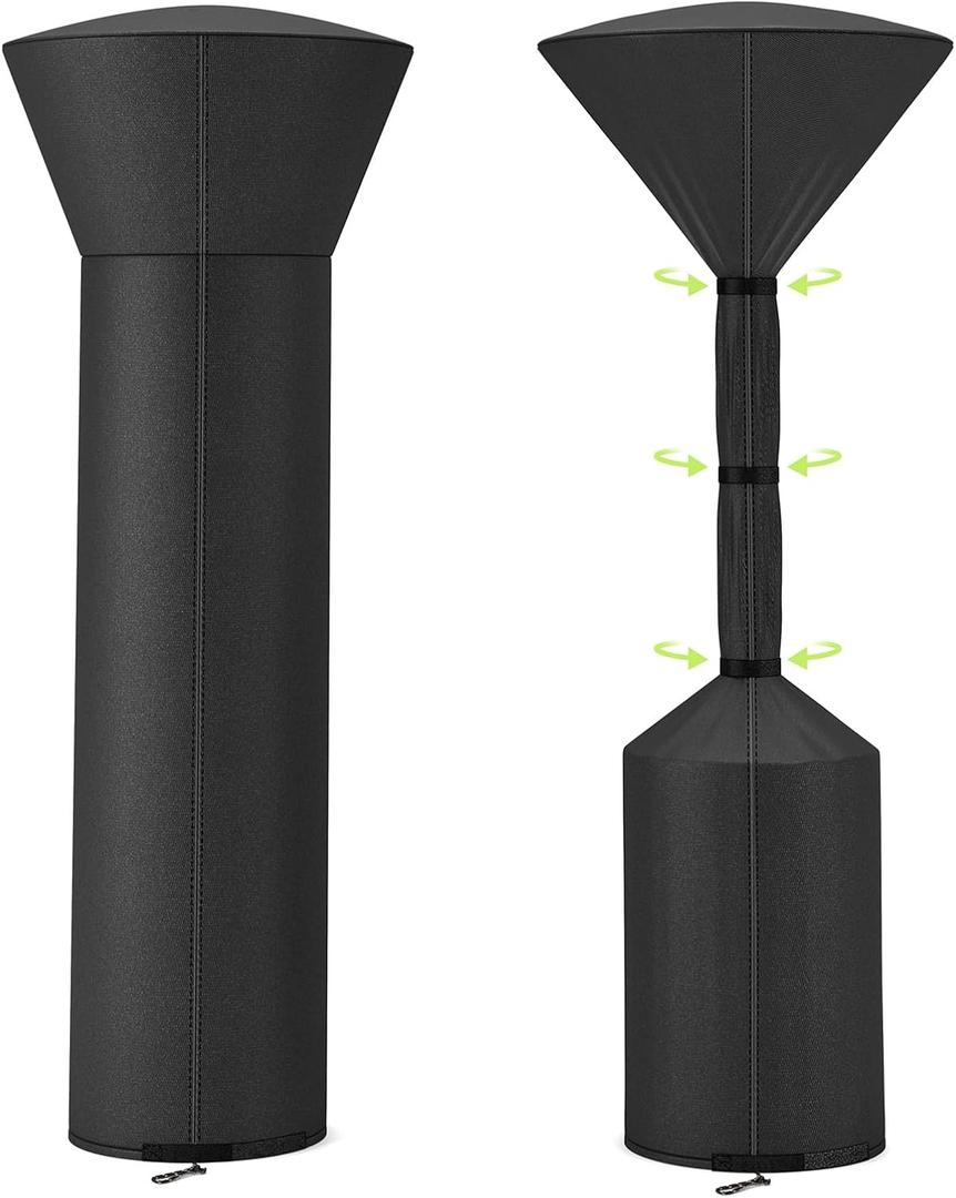 QH.HOME Patio Heater Covers, [2026 Upgraded Tear-Resistant Fabric] Waterproof with Robust Zipper,Dustproof/Wind/Sunlight/Snow-Resistant, (89"H x 33"D x 19"B ,Black)