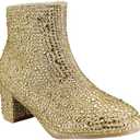 ABSOLEX Girle's Rhinestone Round Toe Block Chunky Low Heel Ankle Booties, Size 2