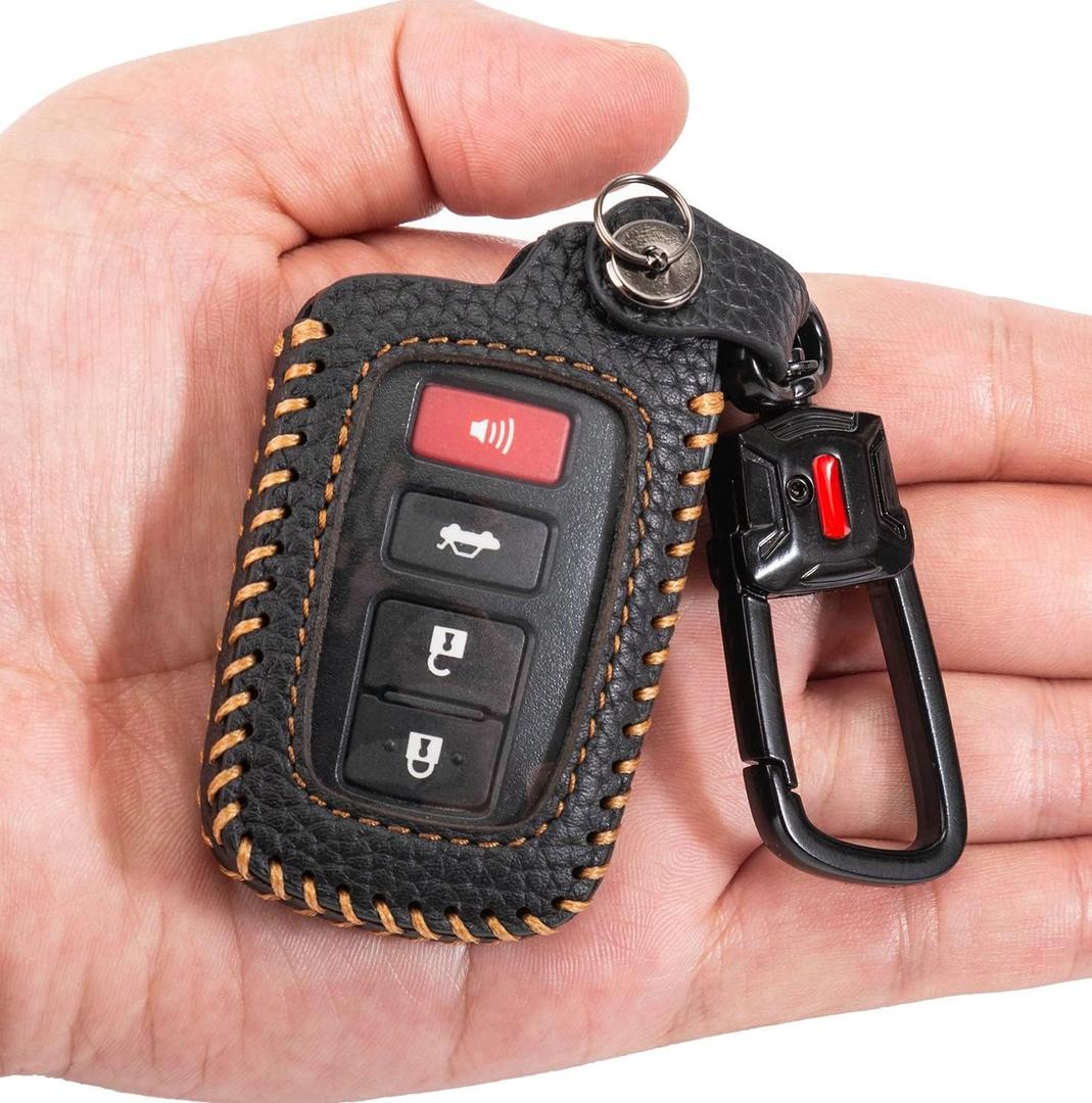 for Toyota Key Fob Cover Keychain Leather Car Key Case Fob Holder Compatible Highlander Tacoma Tundra Rav4 4Runner Camry Sequoia Corolla Prius (Black)