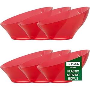 9 Pack Clear Red Plastic Serving Bowls - 54 OZ Christmas Angled Serving Bowls Disposable for Chip, Candy, Salad & Fruit - Ideal for X’mas Party