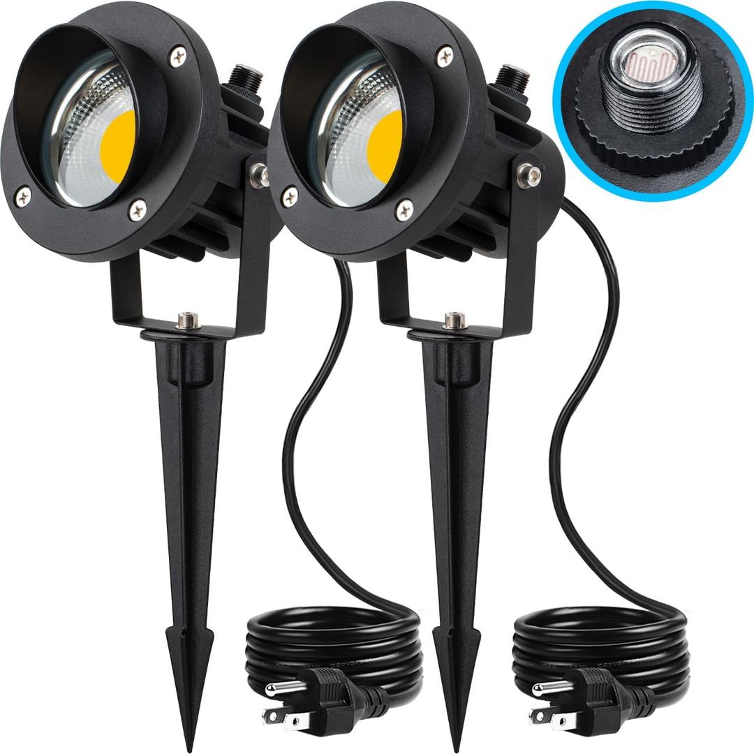 SUNVIE Outdoor LED Spotlight with Dusk to Dawn Photocell Light Sensor 20W Landscape Lights 120V AC 3000K Warm White Waterproof Landscape Spotlights for Yard Tree Flag Garden Decor 6 FT Cord(2 Pack)