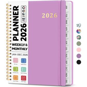 2026 Planner, Weekly and Monthly Calendar Planner Book, January 2026 - December 2026, Hardcover Spiral Planner with Monthly Tabs, Notes Pages, Perfect for Women & Men, A5 (6.4" x 8.5") - Purple