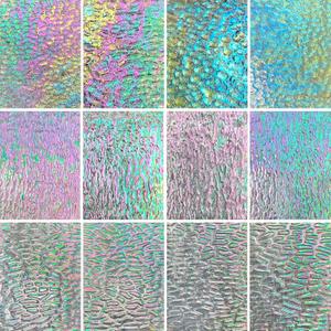 LITMIND 12 Sheets Iridescent Transparent Textured Stained Glass Variety Pack, 4 x 6 Inch Cathedral Art Glass, Mosaic Pieces for Crafts & Projects (6"L*4"W(12pcs), Iridescent Clear Ripple)